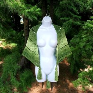 Handknit Goblincore Green Boho Shawl Nature's Forest inspired Cozy Casual Folk